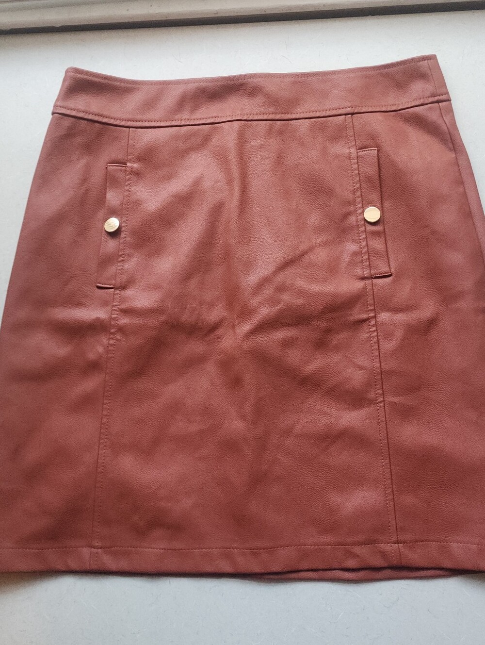 Women's Faux Leather Mini Skirt - Rust